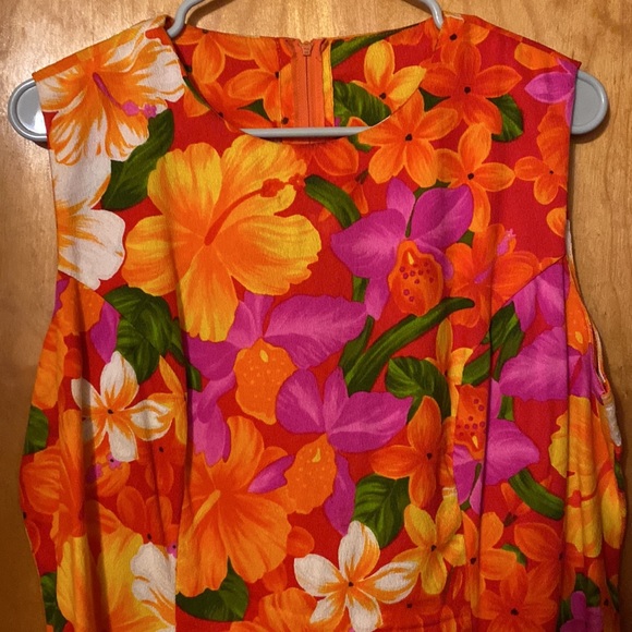Vintage 1960s-1970s Made In Hawaii Hawaiian Bark Cloth Polynesian Tiki Dress L - Picture 2 of 4